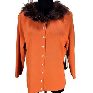 Women's Bellepointe‎ Medium Pumpkin Orange Feather Collar Cardigan Sweater NWT